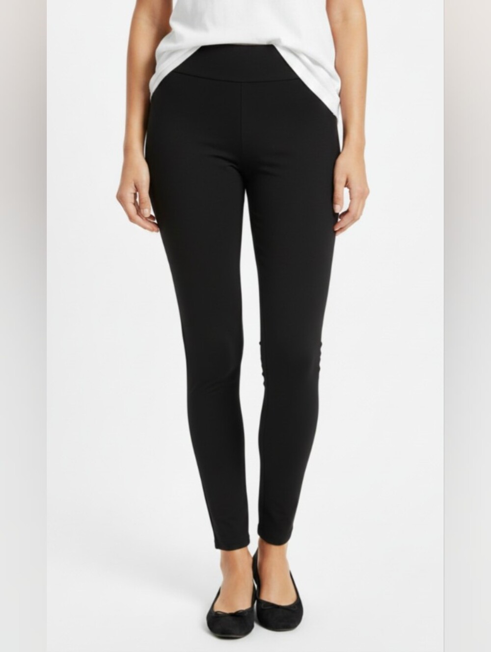 LOFT! RICH, SATURATED BLACK WINTER WEIGHT, WIDE WAISTBAND LEGGINGS, PANTS! SZ L
